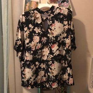 Floral Blouse with v cutout